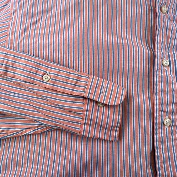 Ralph Lauren Button Up Shirt Long Sleeve Cotton 17 34/35 Orange Striped Classic - Picture 8 of 11